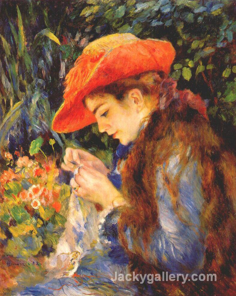 Marie Therese durand ruel sewing by Pierre Auguste Renoir paintings reproduction